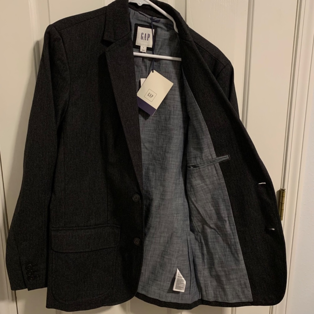 GAP Mens Dark Charcoal Cotton Blend Lined Blazer Size Small